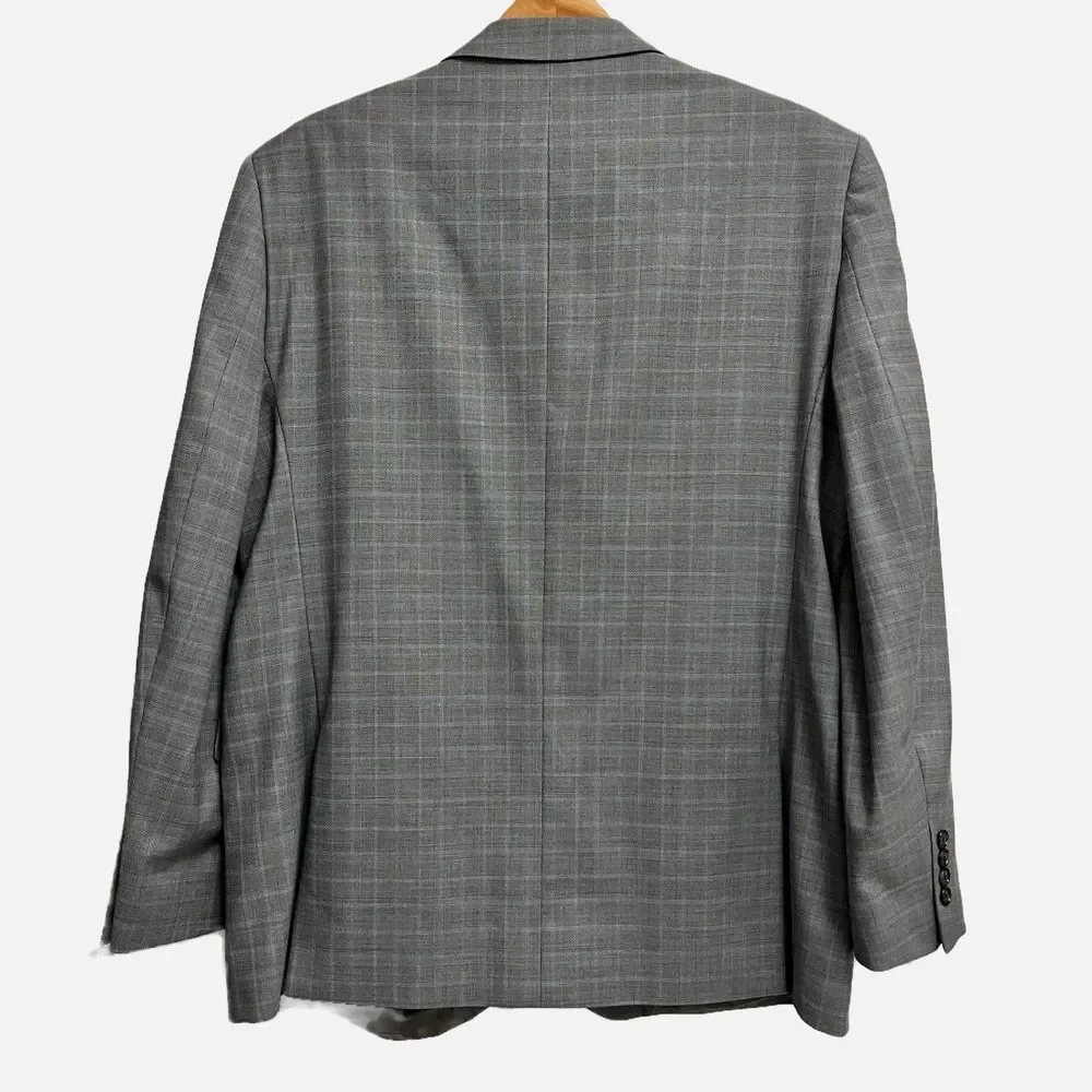 Stafford Classic Fit Travel Grey Glen Plaid Blazer Sport Coat Size 46R  2 Button